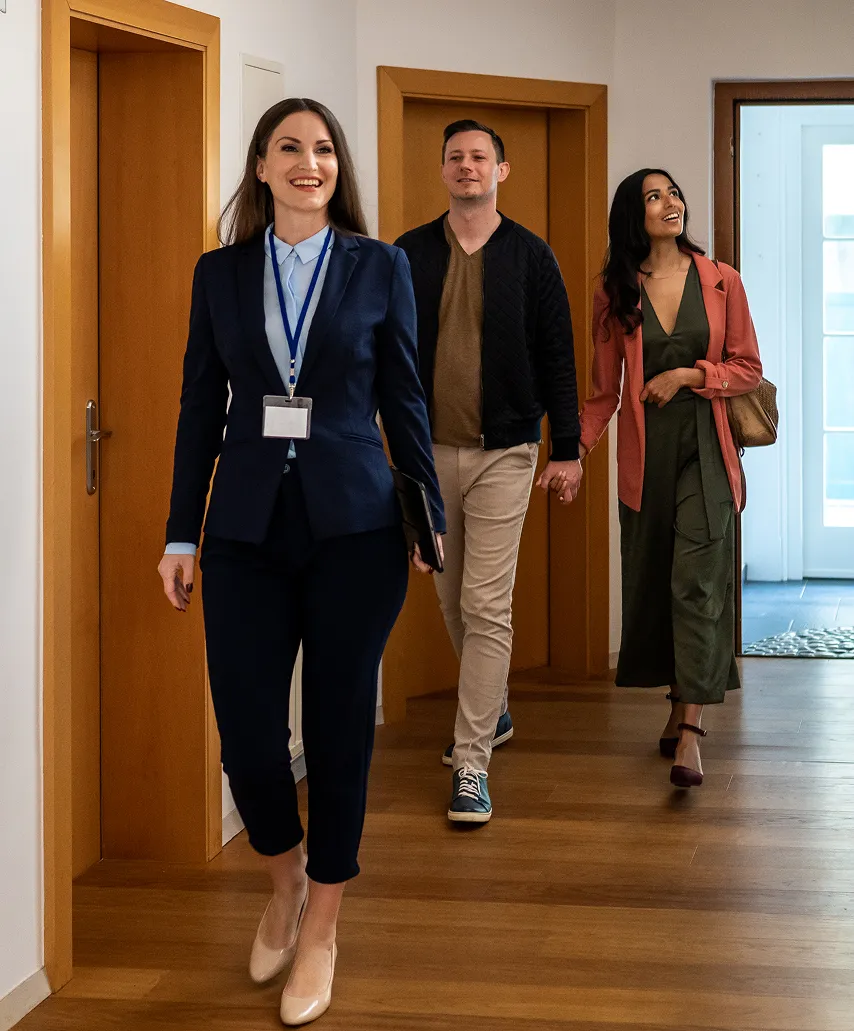 Real estate agent showing clients a home