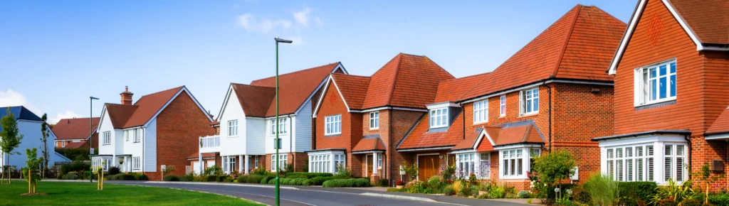 Suburban houses with red roofs